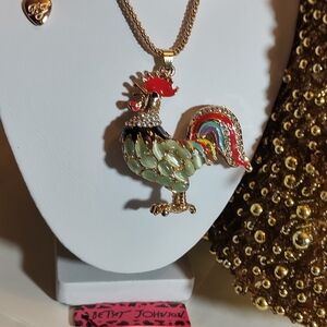 Betsey Johnson Colorful Rooster Pendant Necklace